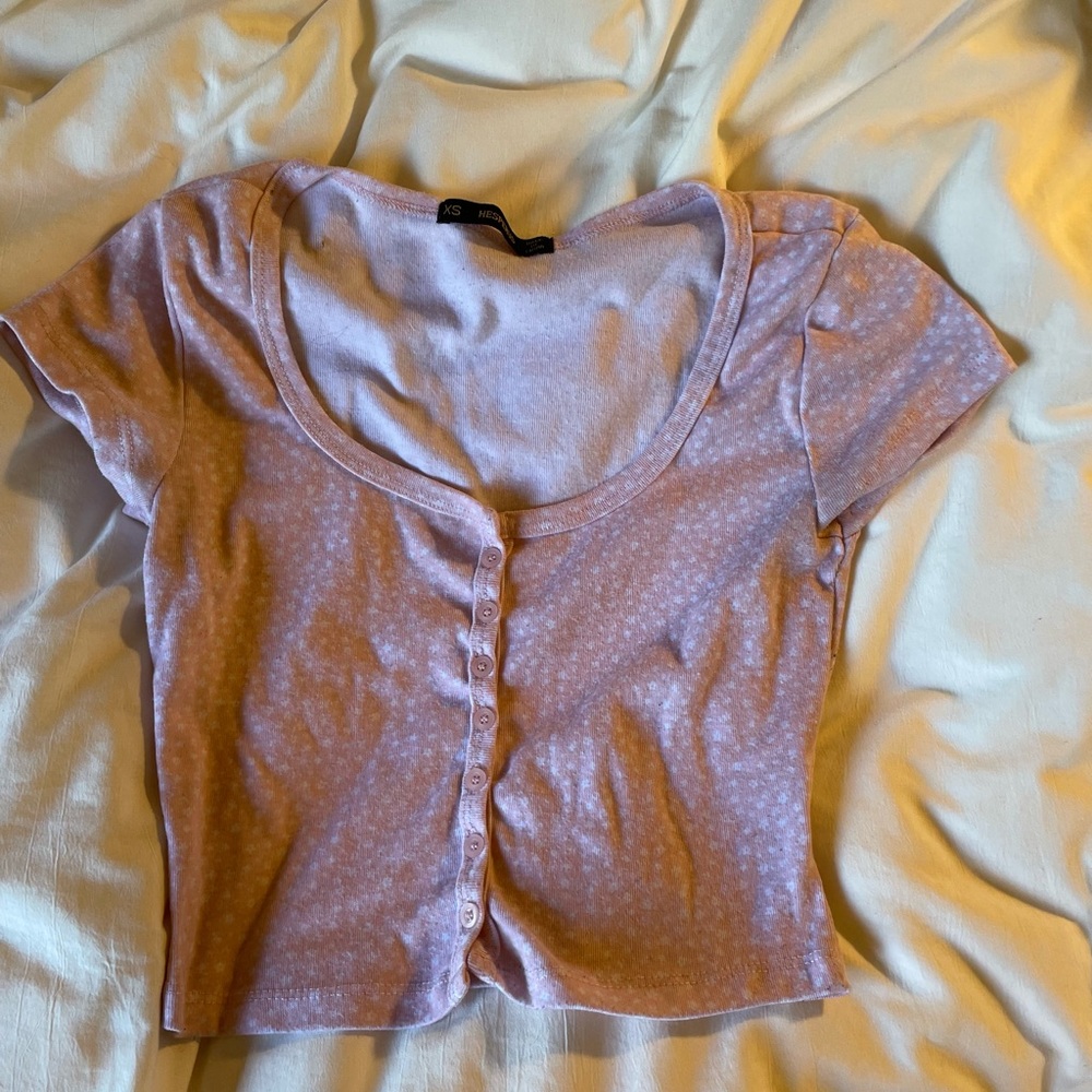 Pink crop button up